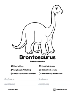 brontosaurus dinosaur worksheet with coloring page, facts, and handwriting practice for kids