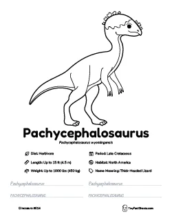 pachycephalosaurus dinosaur worksheet with coloring page, facts, and handwriting practice for kids