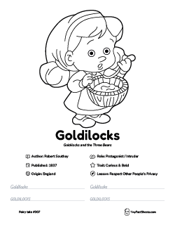Goldilocks fairy tale worksheet with coloring page, facts, and handwriting practice