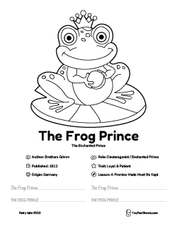 The Frog Pince fairy tale worksheet with coloring page, facts, and handwriting practice