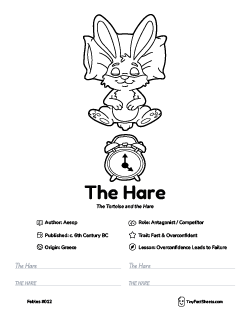 The hare fable worksheet with coloring page, facts, and handwriting practice for kids