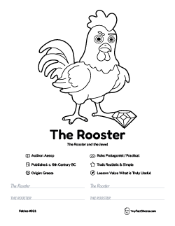 The rooster fable worksheet with coloring page, facts, and handwriting practice for kids