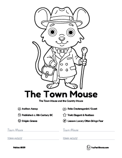 The town mouse fable worksheet with coloring page, facts, and handwriting practice for kids