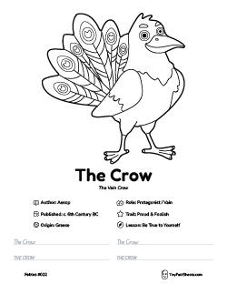 The vain crow fable worksheet with coloring page, facts, and handwriting practice for kids