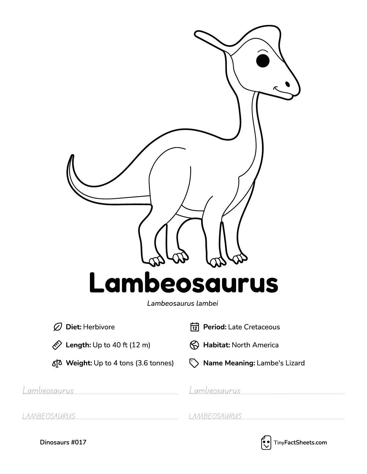 Lambeosaurus Dinosaur Worksheet