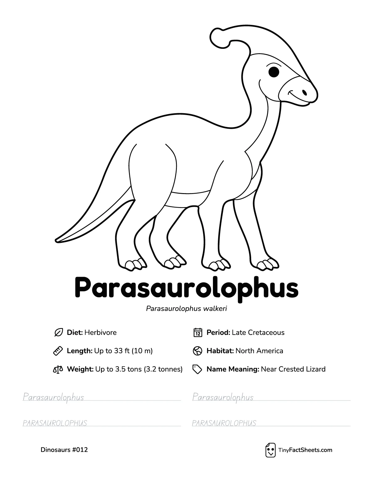 Parasaurolophus Dinosaur Worksheet